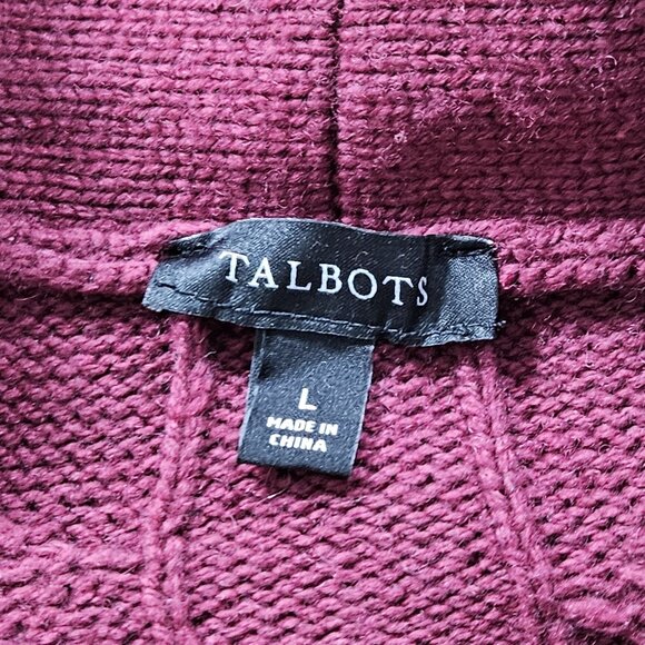 Talbots Cardigan Womens L Purple Plum LS Pockets Button Cable Knit Boho Mature - Picture 3 of 16